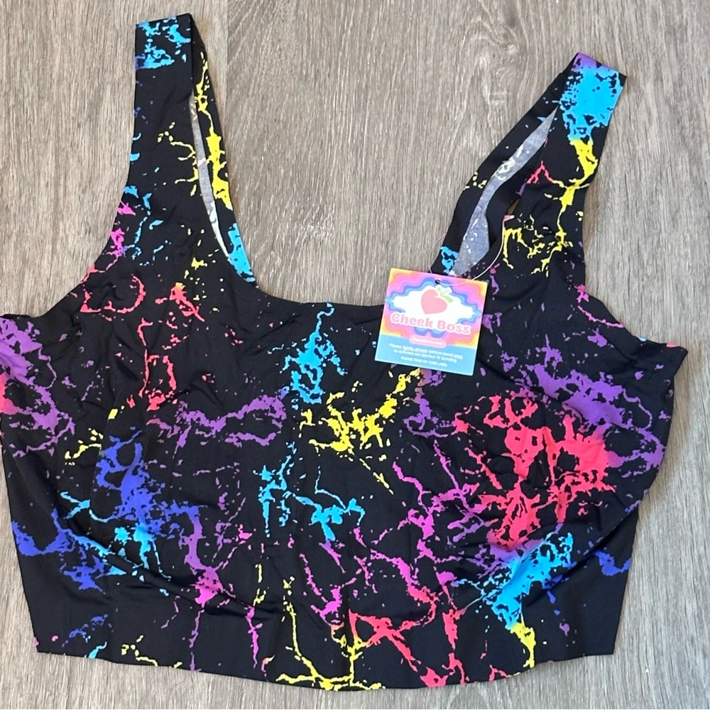 Cheek Boss | Women’s Black & Neon Paint Splatter No Show Bra - Size XL - NWT!